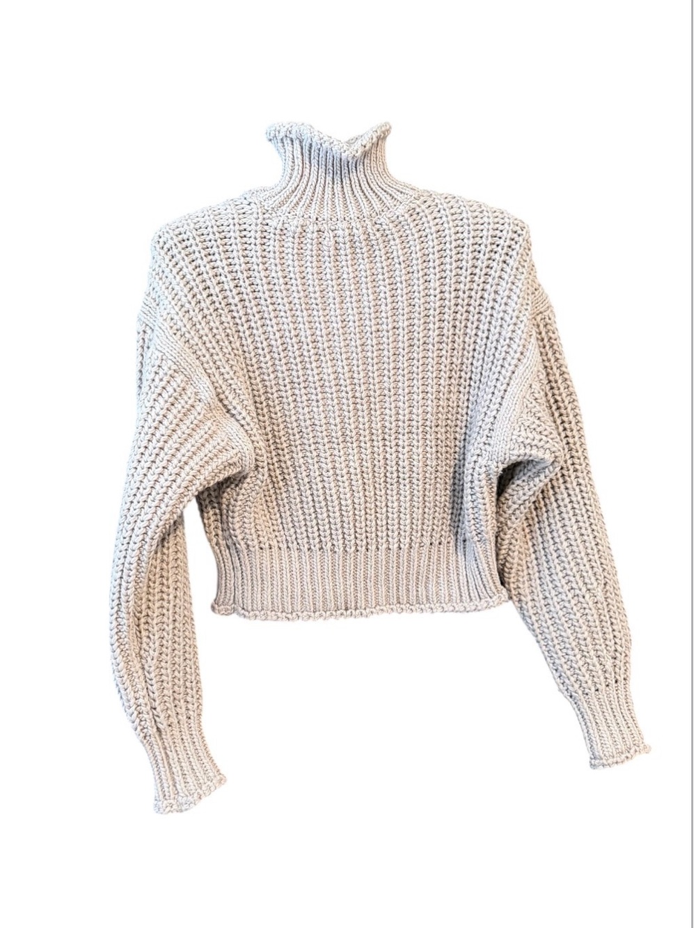 H&M Cream Tan Neutral Porter Cropped Chunky Rollneck Turtleneck Sweater